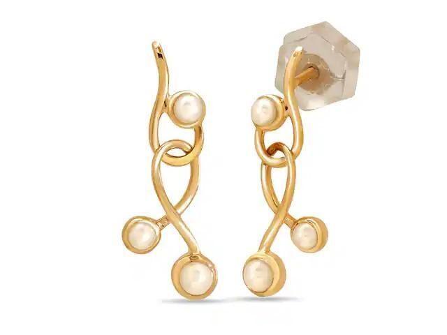 14kt Yellow Gold Elegant Swirls Pearl Drop Earrings